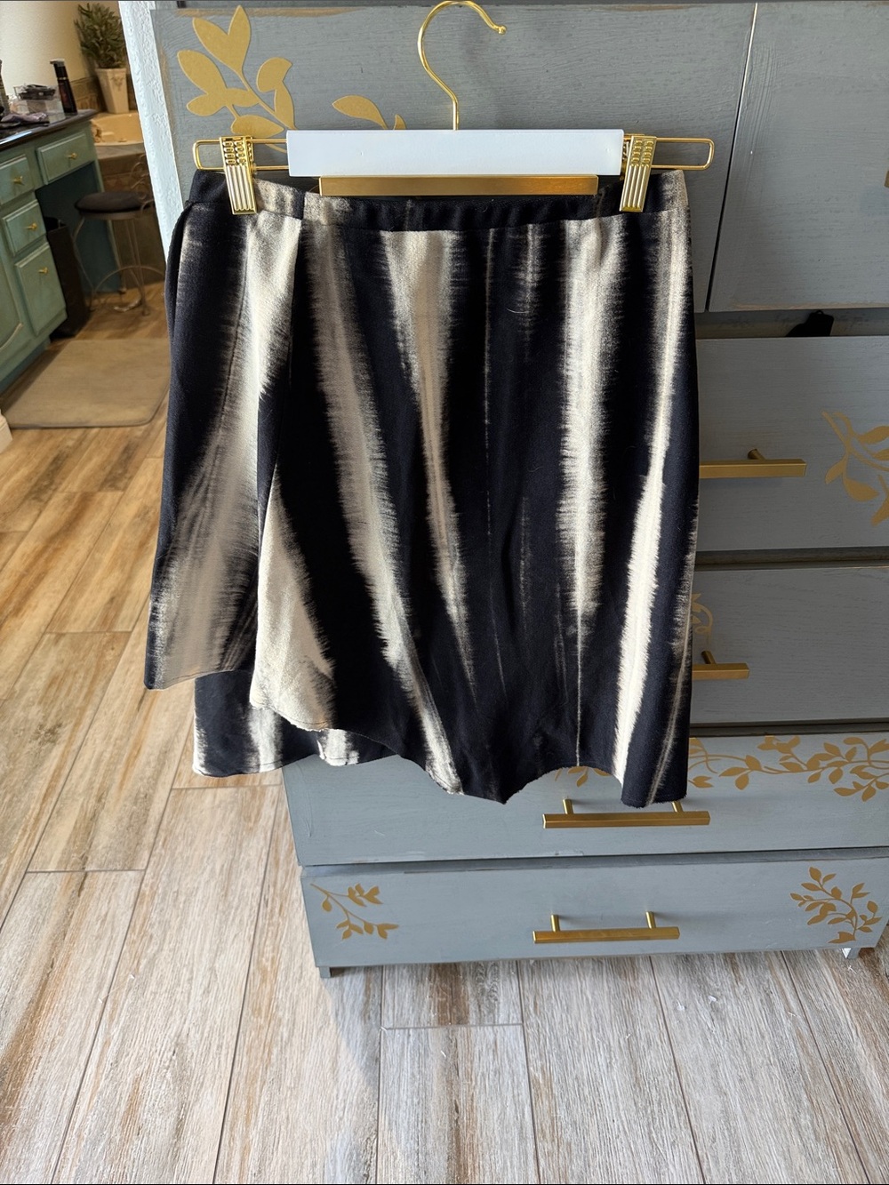 Asymmetrical Black and Cream Stripe Skirt